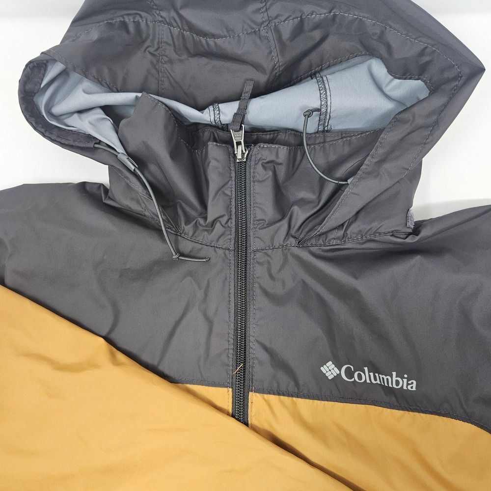 Columbia Men's Medium Hooded Insulated Jacket Gray Yellow Colorblock